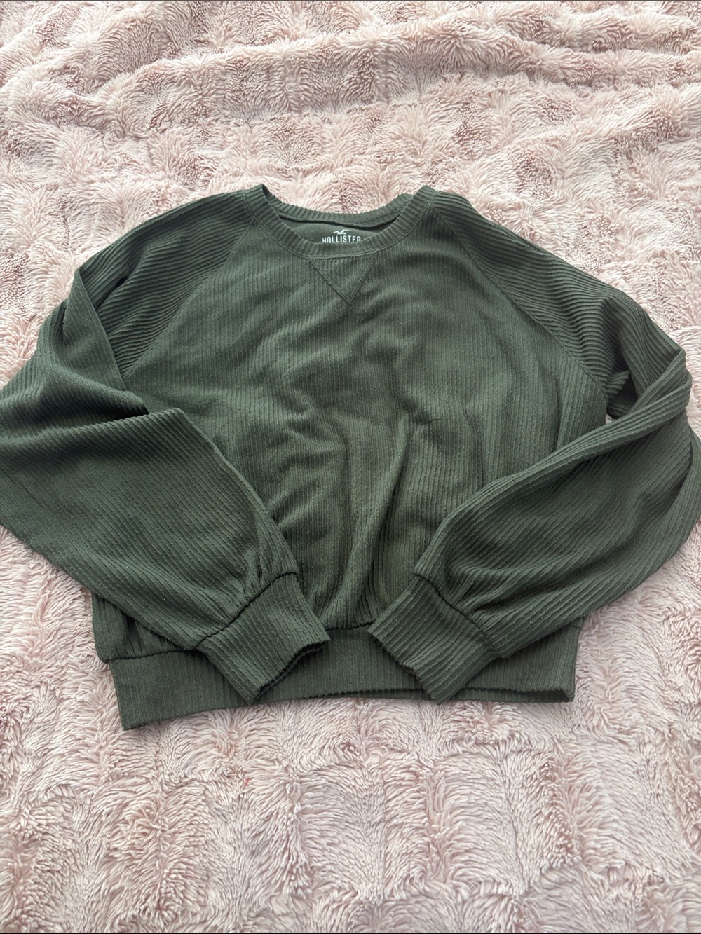 Hollister Dark Olive Ribbed Crewneck Sweatshirt